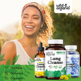 Flacon de capsules Wild & Organic sur une table en bois
