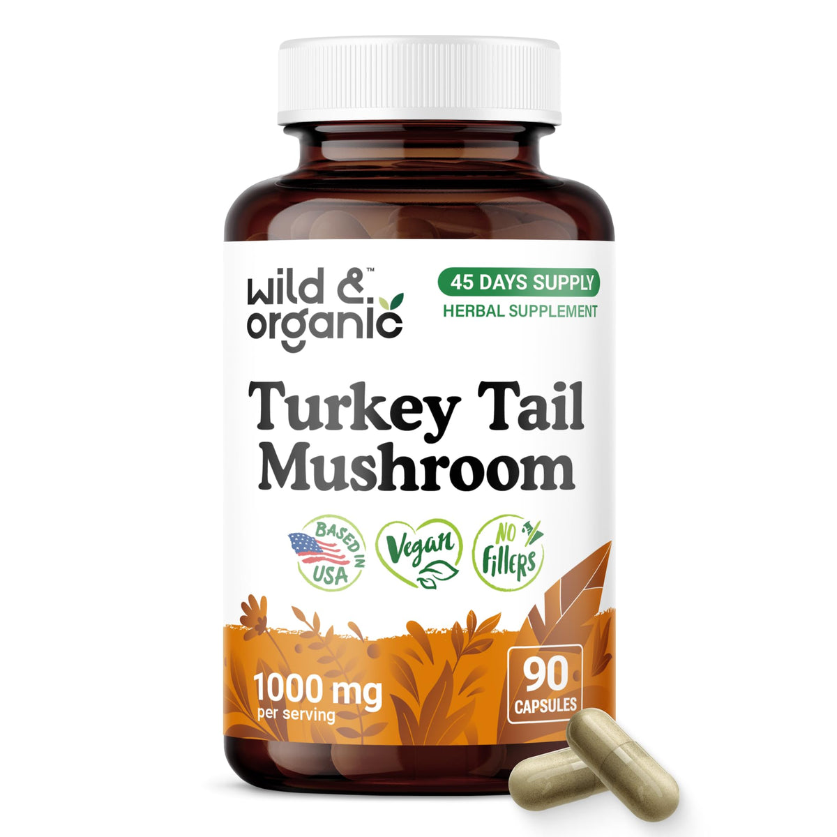 Flacon de capsules Wild & Organic Turkey Tail 1000 mg