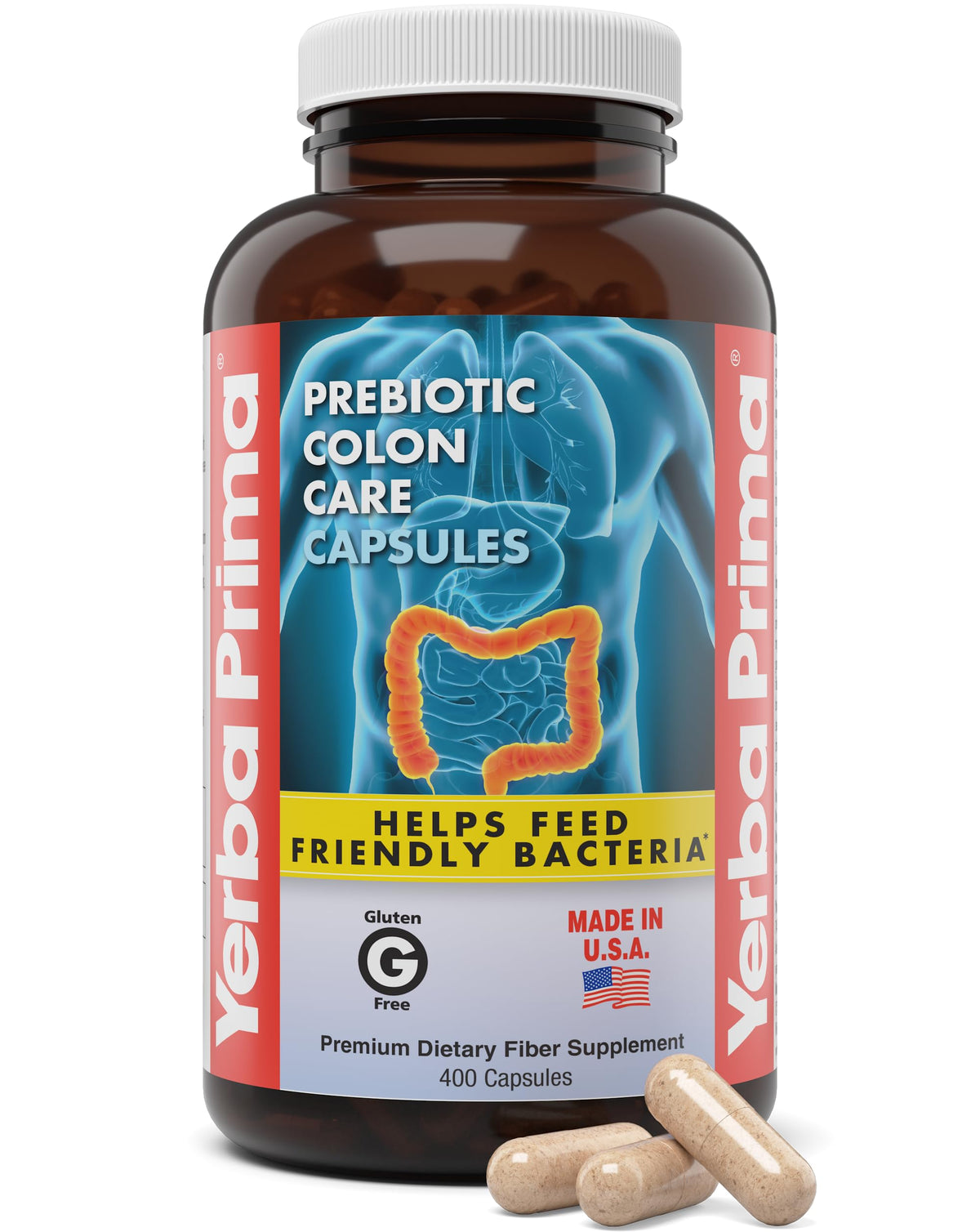 Flacon de capsules Yerba Prima Soins du Colon 400 caps