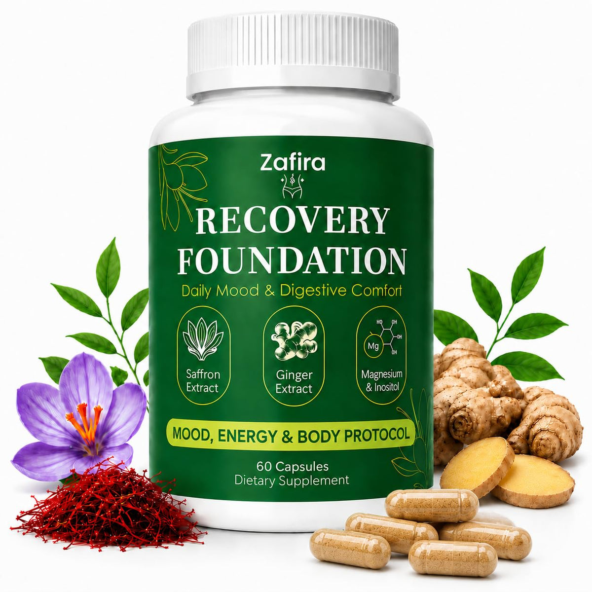 Flacon de capsules Zafira Organics de VSRSUKE avec 60 unités