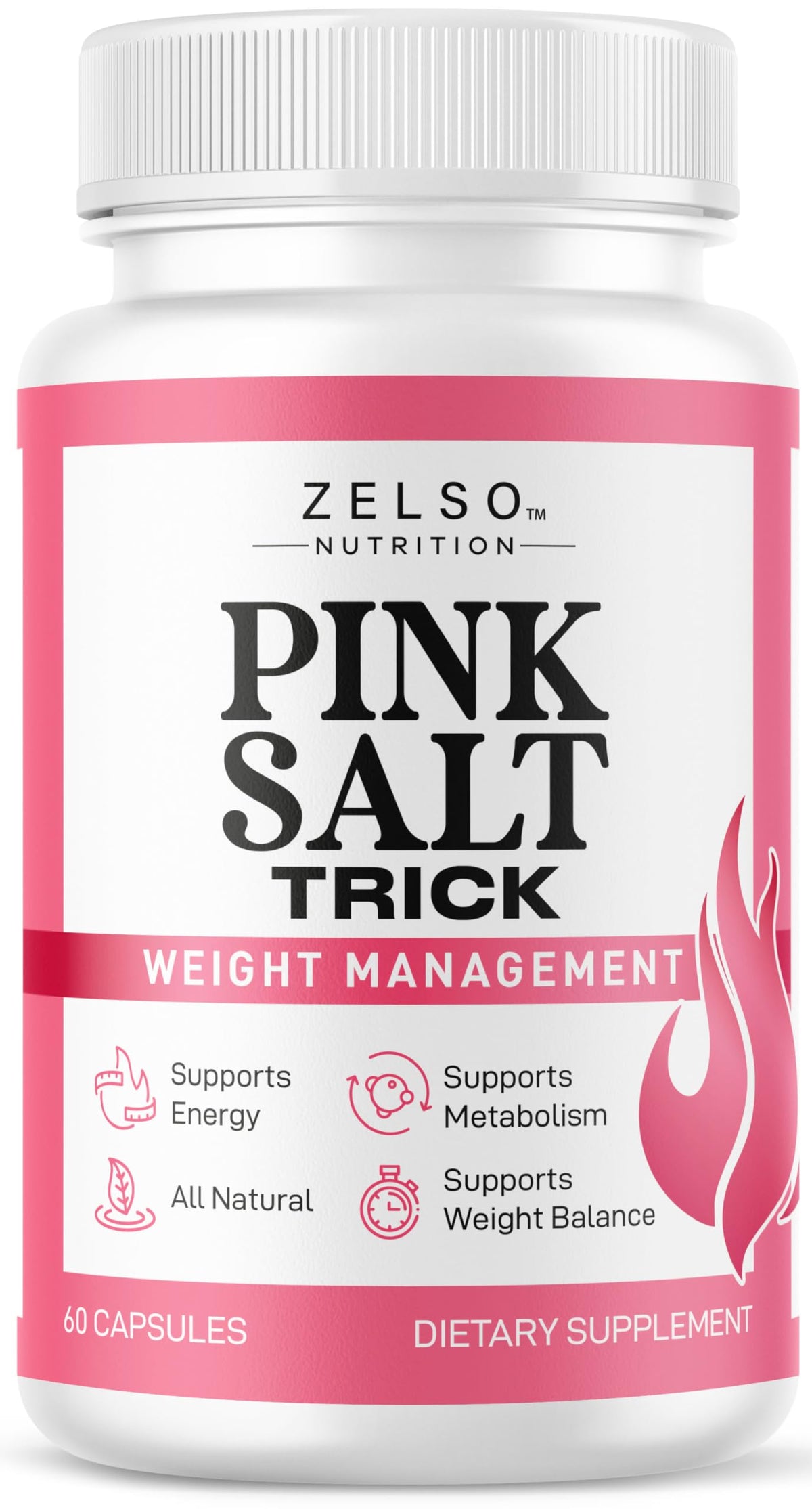Flacon de capsules ZELSO Pink Salt Trick 60 capsules vue avant