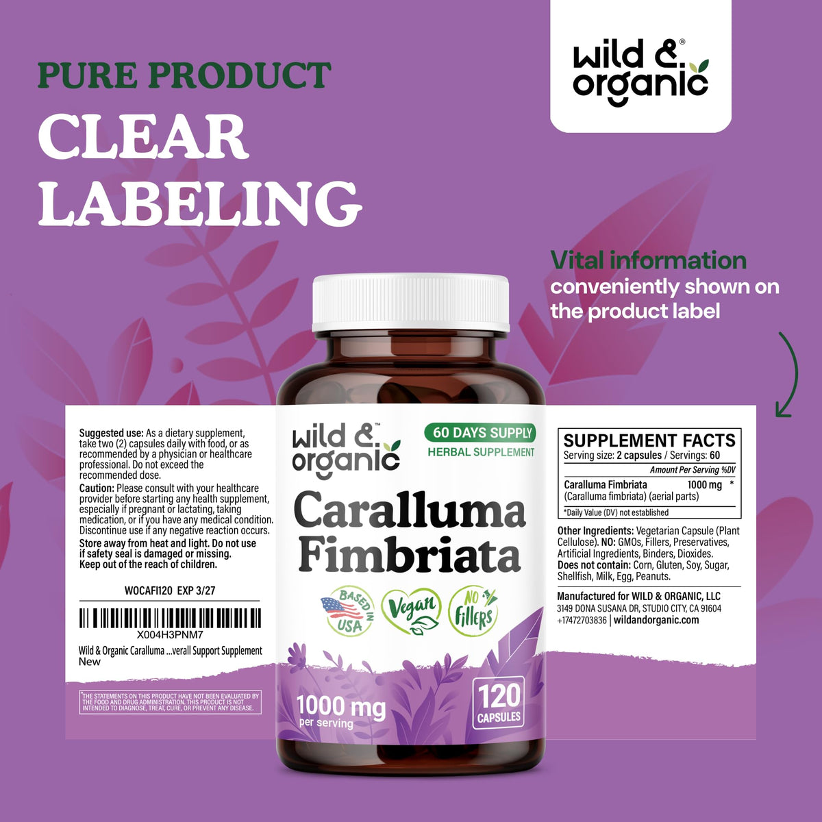 Flacon de Caralluma Wild & Organic sur fond neutre