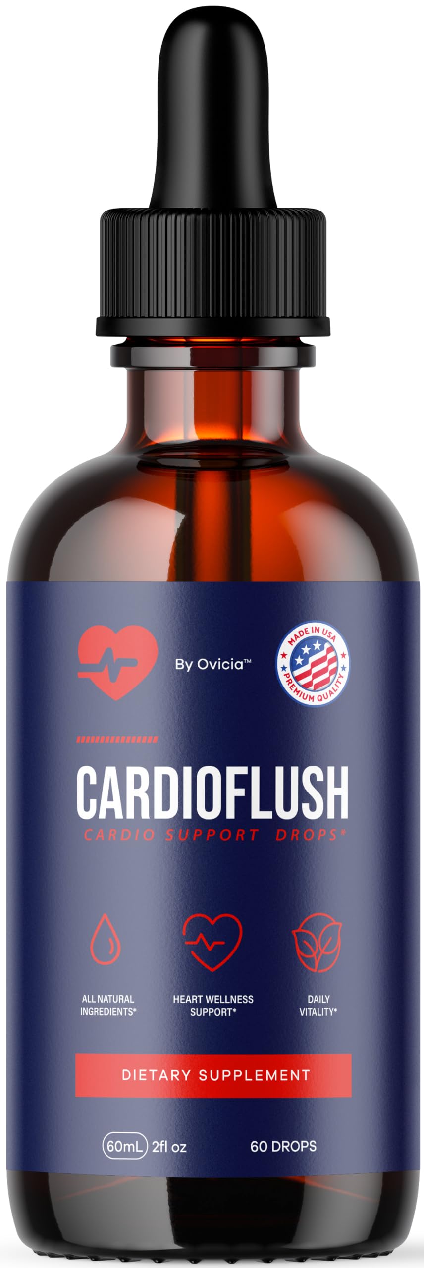 Flacon de Cardioflush Drops OVICIA vue de face avec étiquette