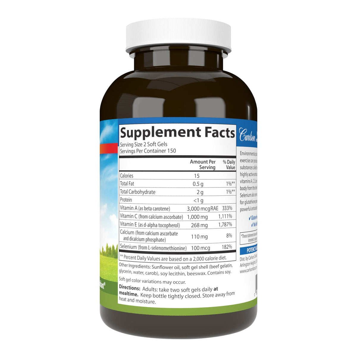 Flacon de Carlson ACES, gélules de vitamines A, C, E et sélénium