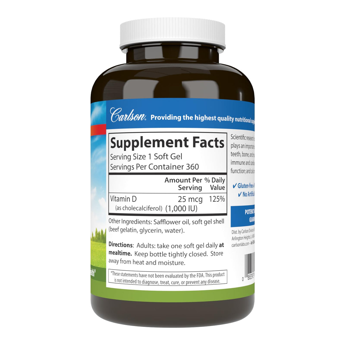 Flacon de Carlson Vitamine D3 1000 UI avec étiquette