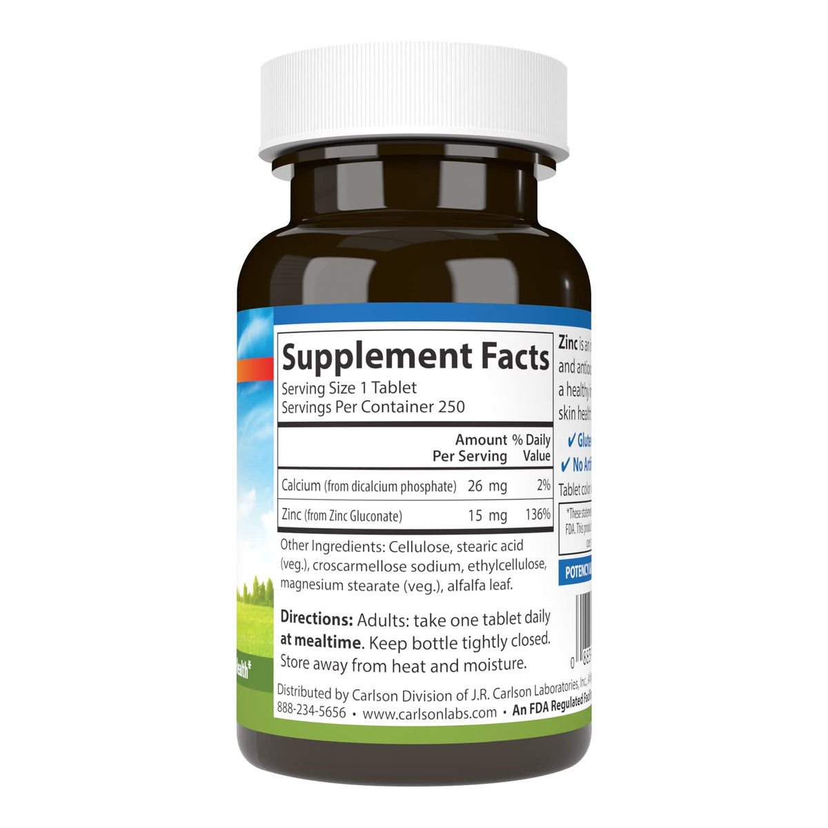 Flacon de Carlson Zinc 15 mg avec étiquette