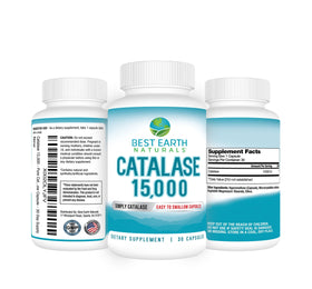 Flacon de Catalase 15 000 unités avec étiquette détaillant les ingrédients