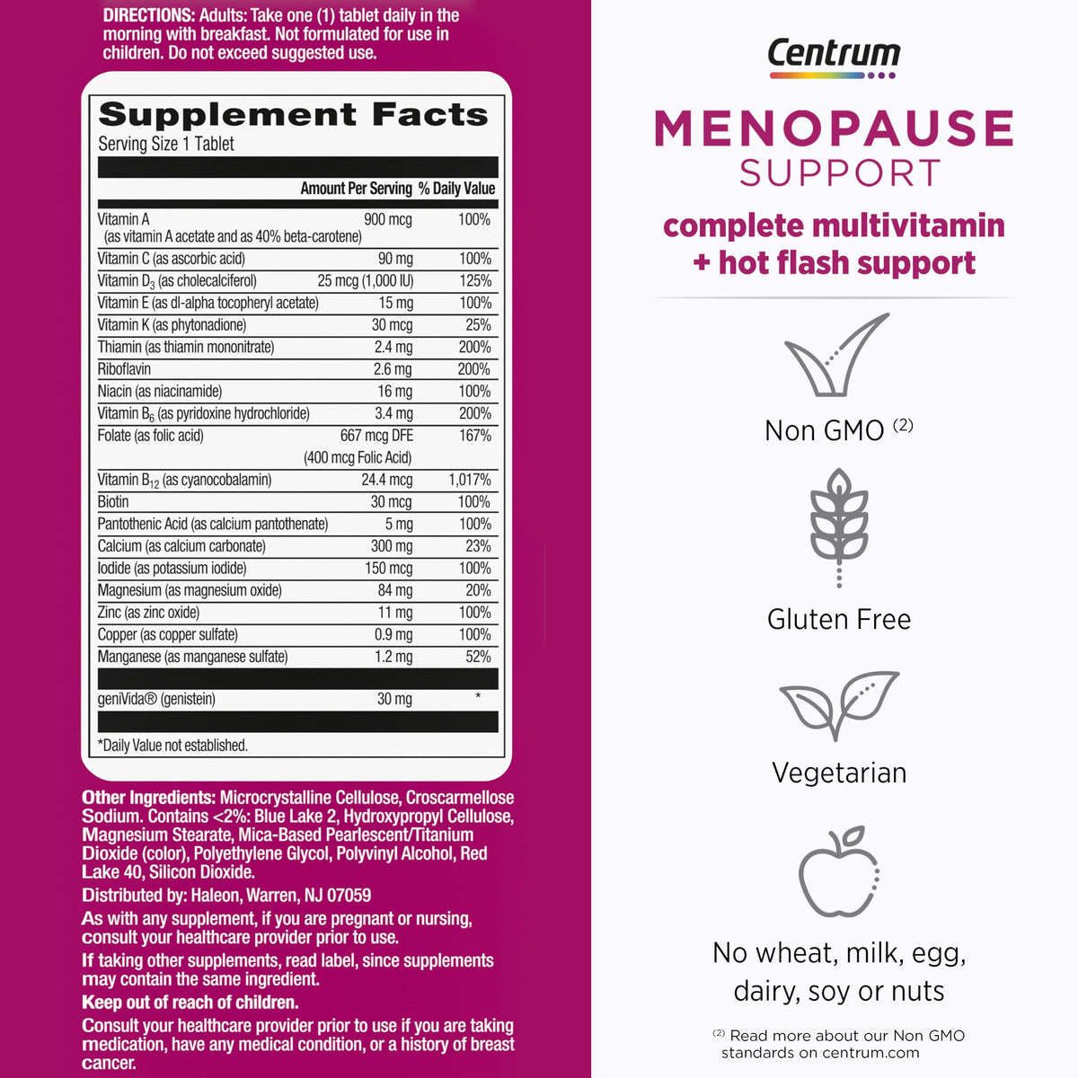 Flacon de Centrum Multivitamine Complète sur une table avec des fruits