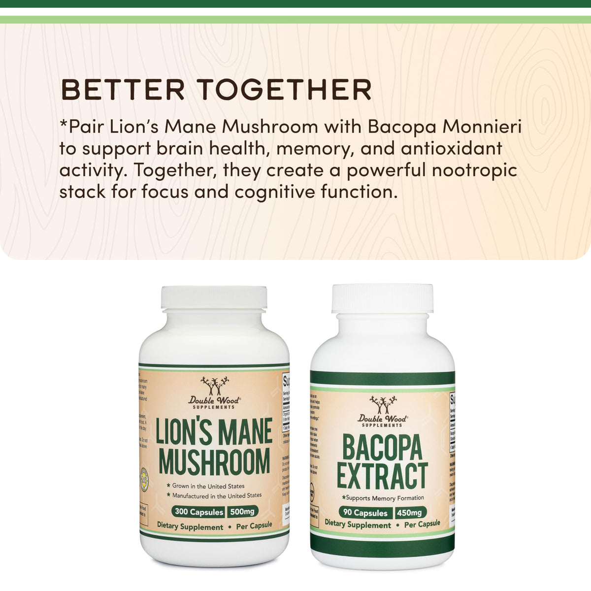 Flacon de champignon Lion's Mane avec capsules visibles