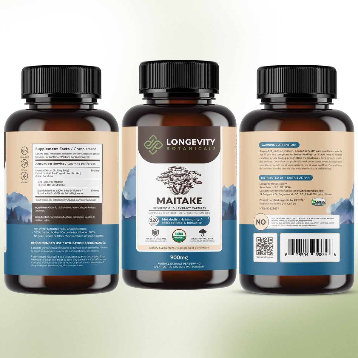 Flacon de champignons Maitake ouvert avec capsules