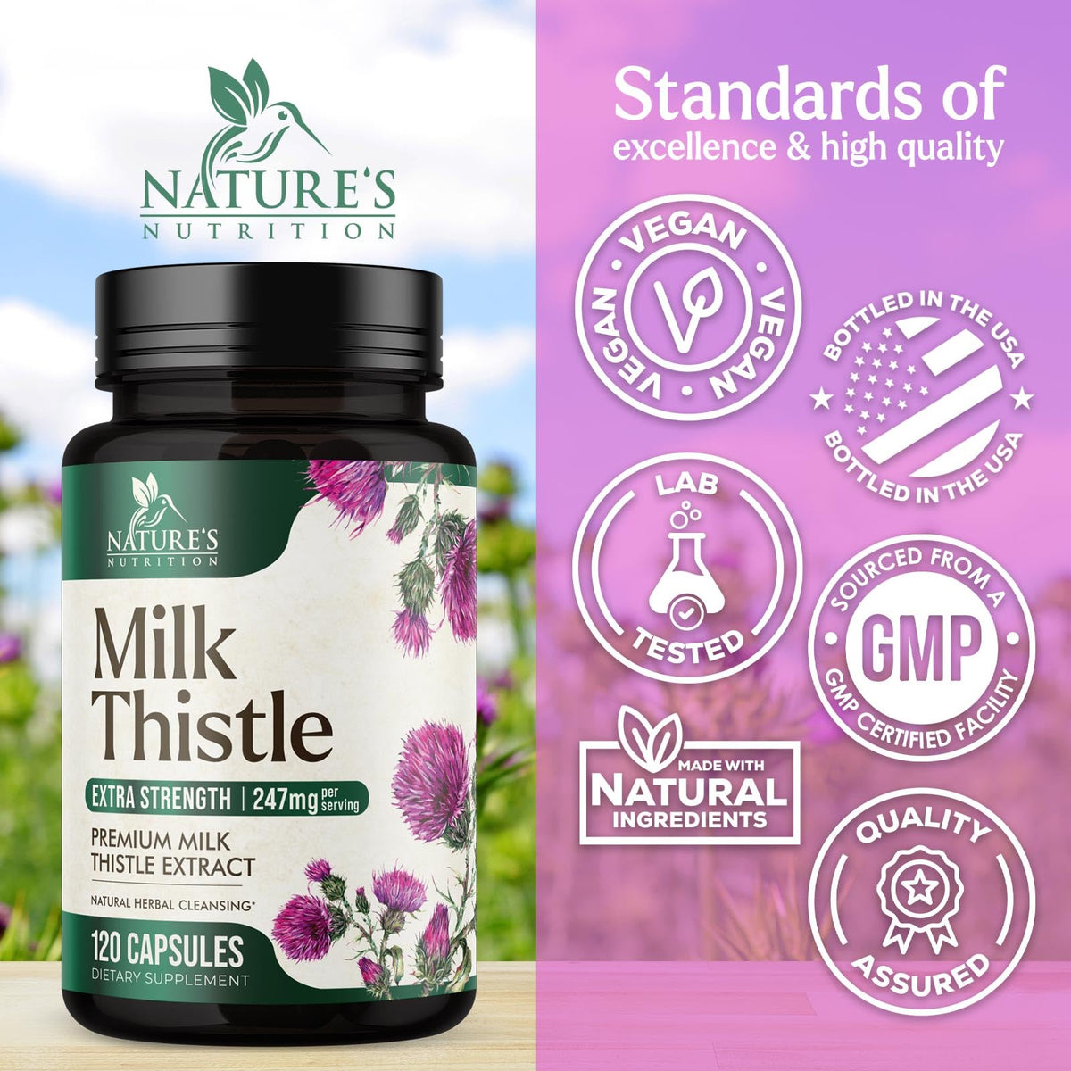 Flacon de chardon-marie Nature's Nutrition avec étiquette visible