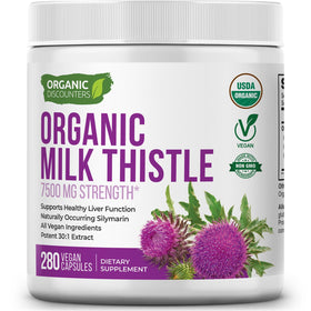Flacon de Chardon-Marie Organic Discounters 30:1 avec 280 capsules végétales