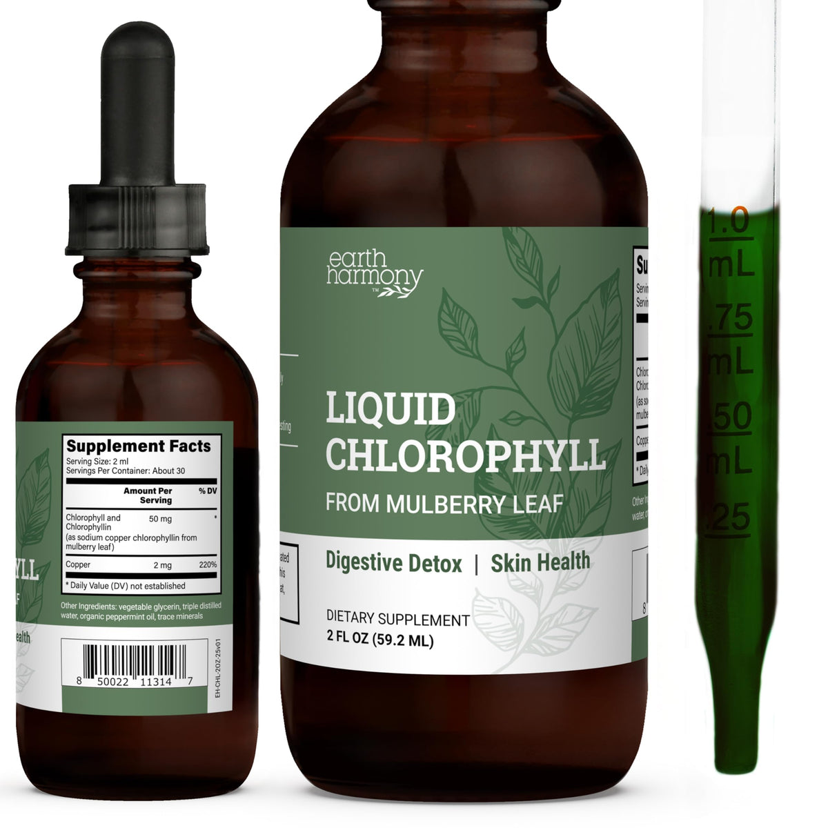 Flacon de chlorophylle liquide Earth Harmony Naturals 60 ml au goût menthe