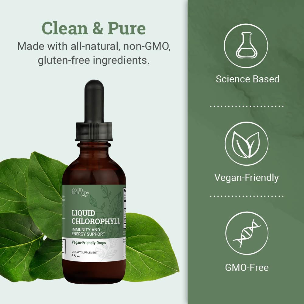 Flacon de chlorophylle liquide Earth Harmony Naturals sur une table