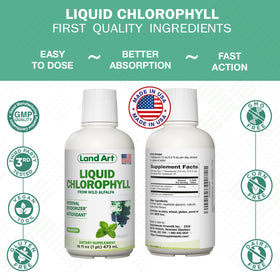 Flacon de chlorophylle liquide Land Art avec feuilles d'alfalfa
