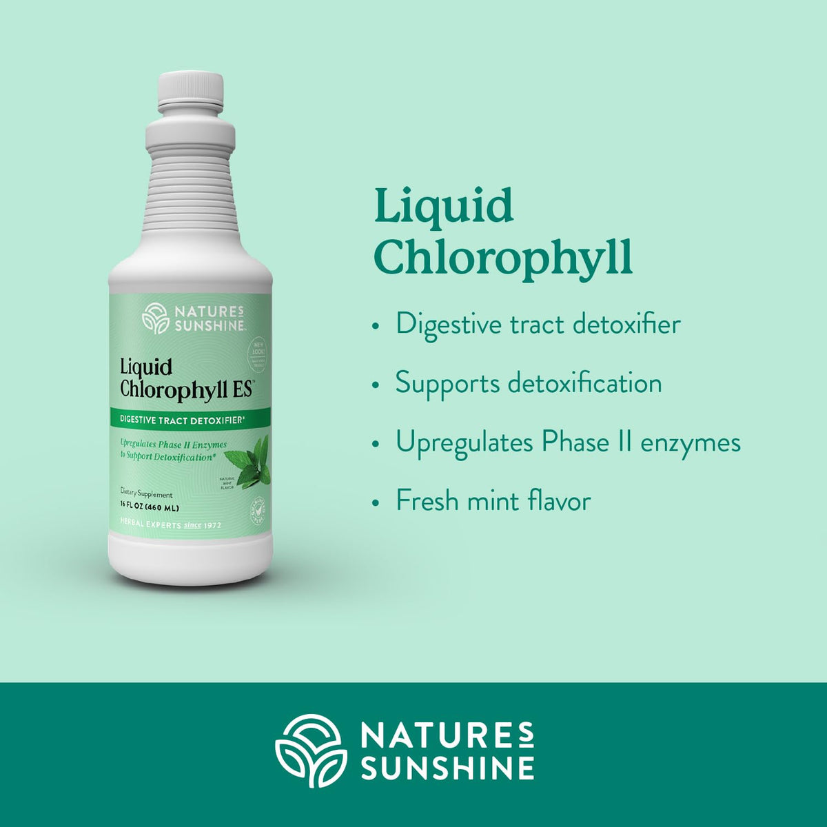 Flacon de chlorophylle liquide Nature's Sunshine avec bouchon ouvert
