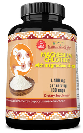 Flacon de chlorure de magnésium NaturalisimoLife 1 400 mg vue de face