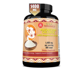 Flacon de chlorure de magnésium NaturalisimoLife avec gélules à côté