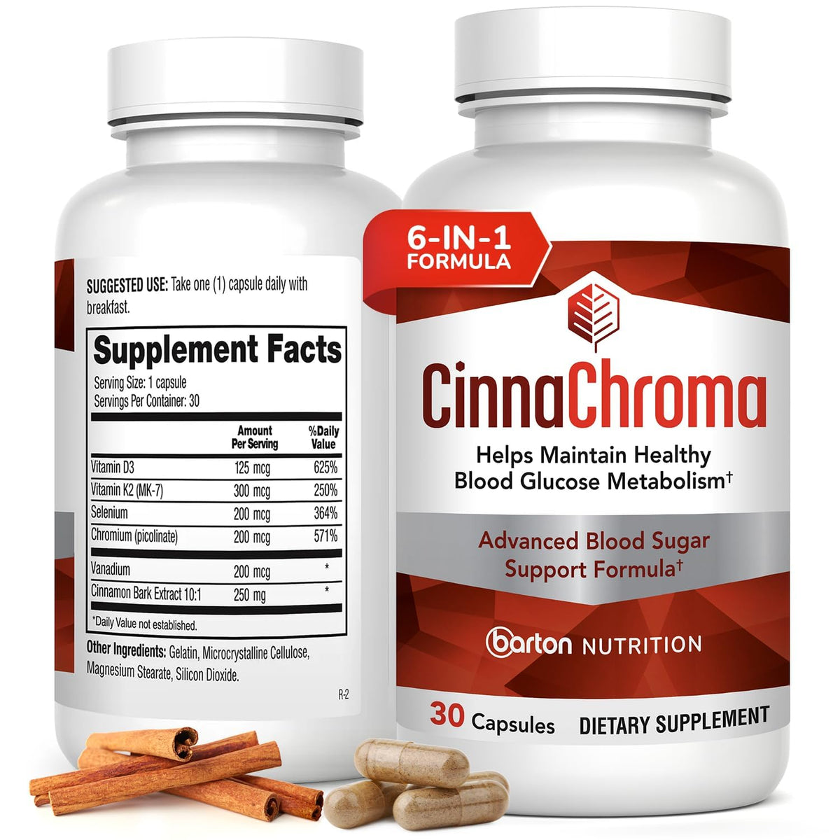 Flacon de CinnaChroma Barton Nutrition avec 30 capsules de cannelle