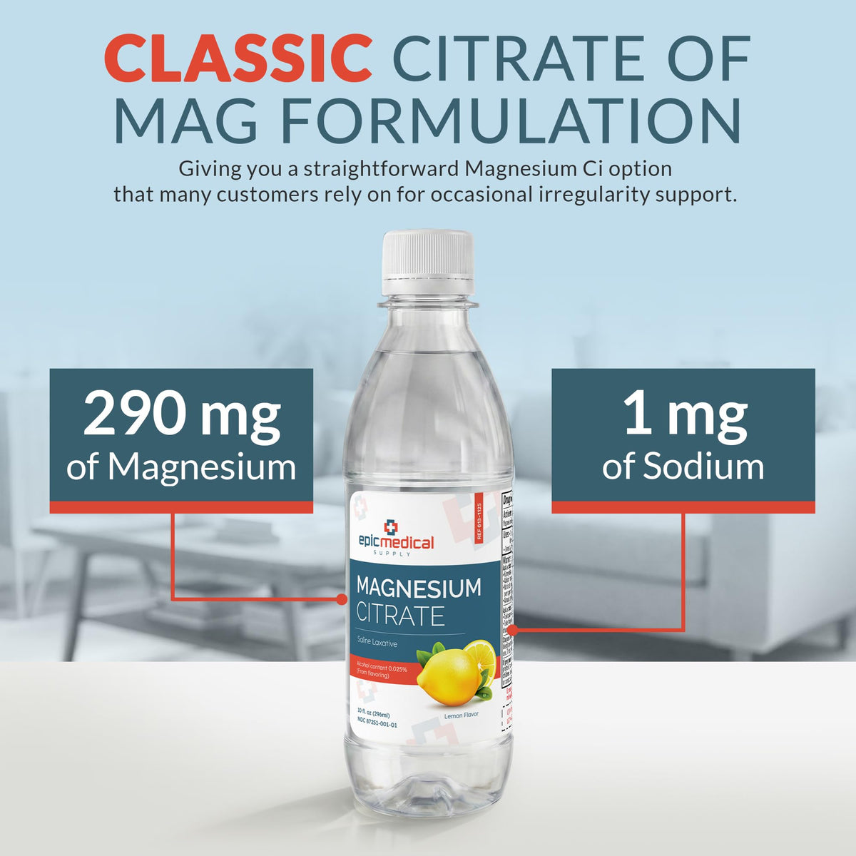 Flacon de citrate de magnésium avec bouchon ouvert