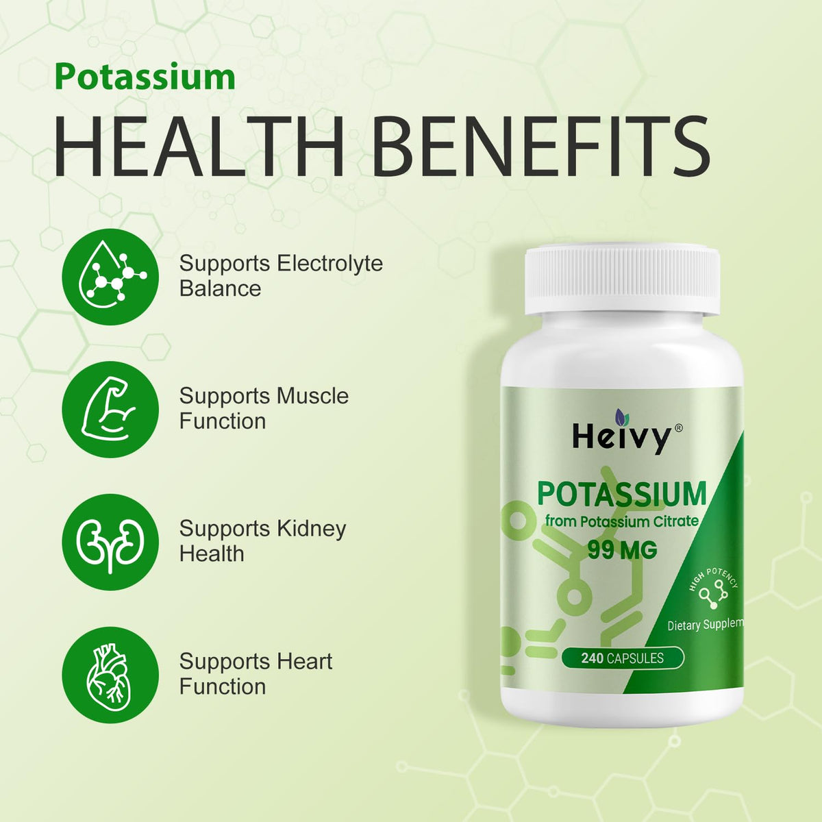 Flacon de Citrate de Potassium Heivy sur fond blanc