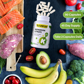 Flacon de citrate de potassium Novafun 1000mg sur fond neutre