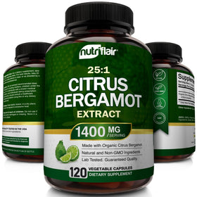 Flacon de Citrus Bergamot NutriFlair ouvert montrant les capsules