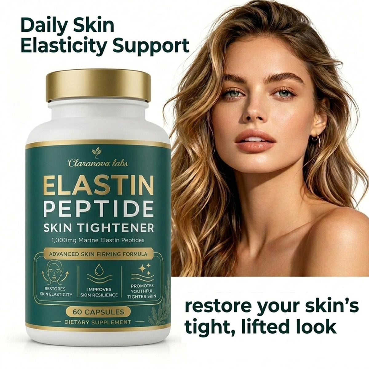 Flacon de Claranova Labs Peptides d'Élastine 60 Capsules