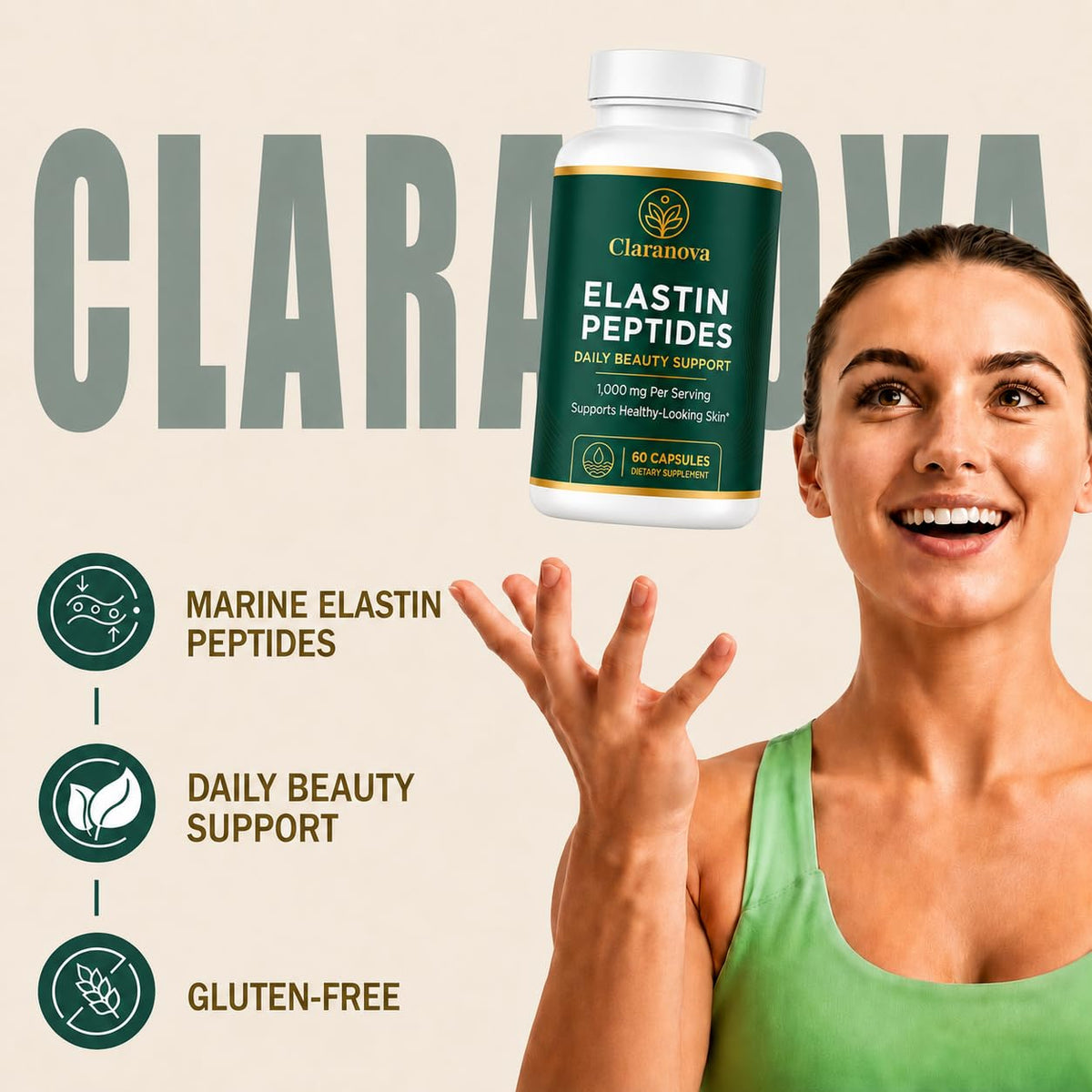 Flacon de Claranova Peptides d'Élastine avec étiquette visible