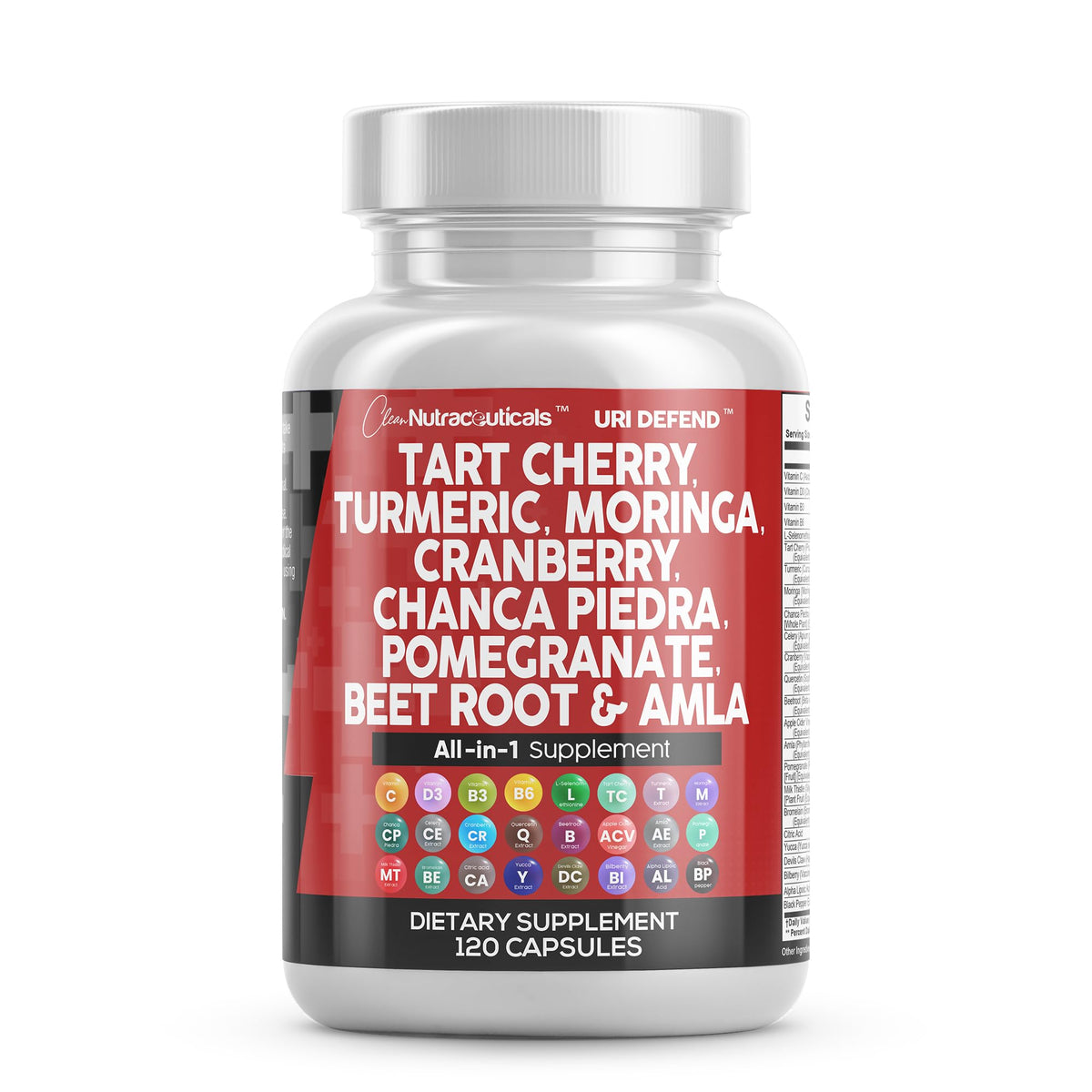 Flacon de Clean Nutraceuticals Extrait de Cerise Acide 120 capsules vue de face