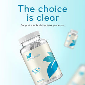 Flacon de Clear Formulas CoQ10 200mg avec vue d'ensemble