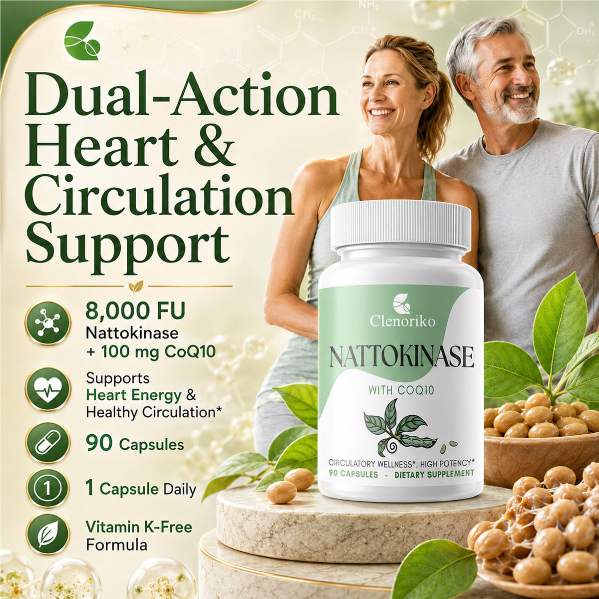 Flacon de Clenoriko Nattokinase 8000 FU avec 180 gélules