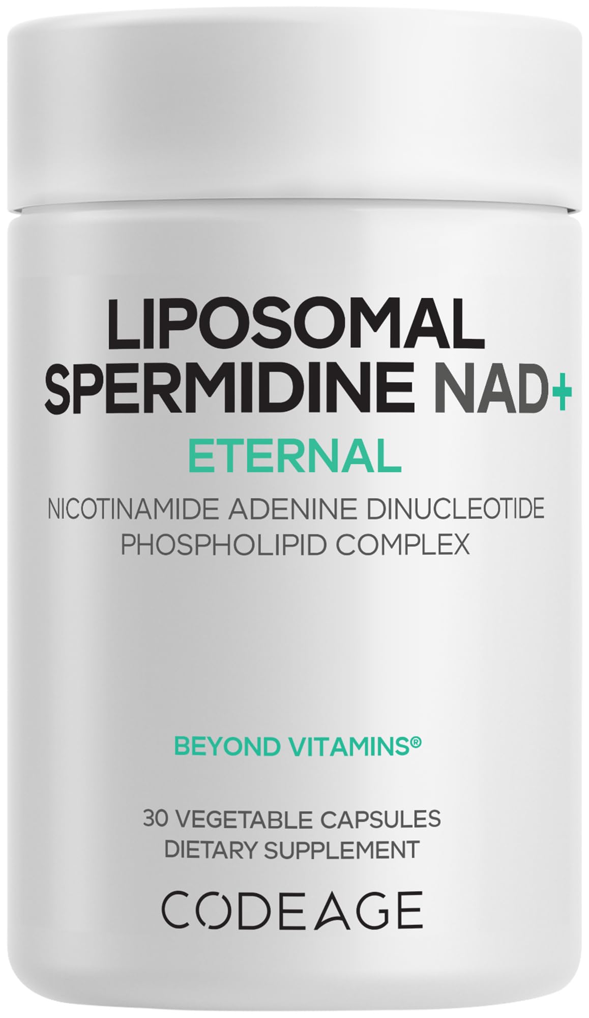 Flacon de Codeage Liposomal Spermidine NAD+ 500 mg avec étiquette visible