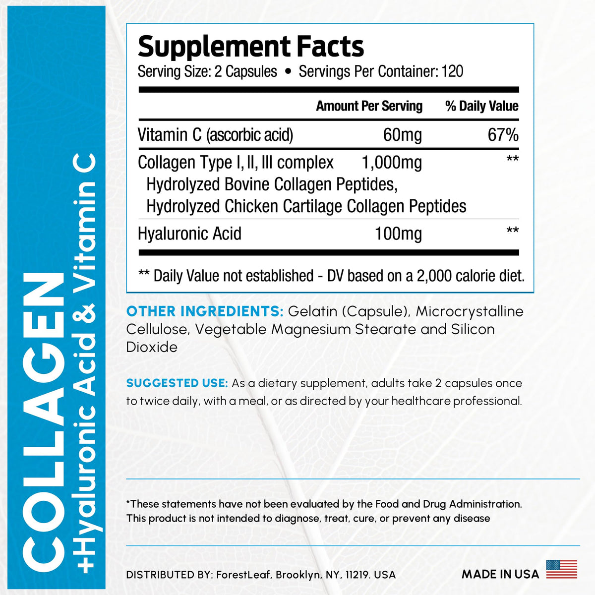 Flacon de collagène ForestLeaf avec acide hyaluronique et vitamine C