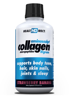 Flacon de collagène liquide AminoSculpt 14oz avec étiquette Fraise-Banane