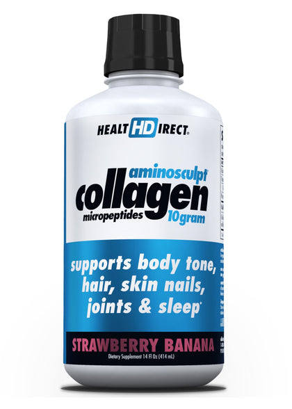 Flacon de collagène liquide AminoSculpt 14oz avec étiquette Fraise-Banane