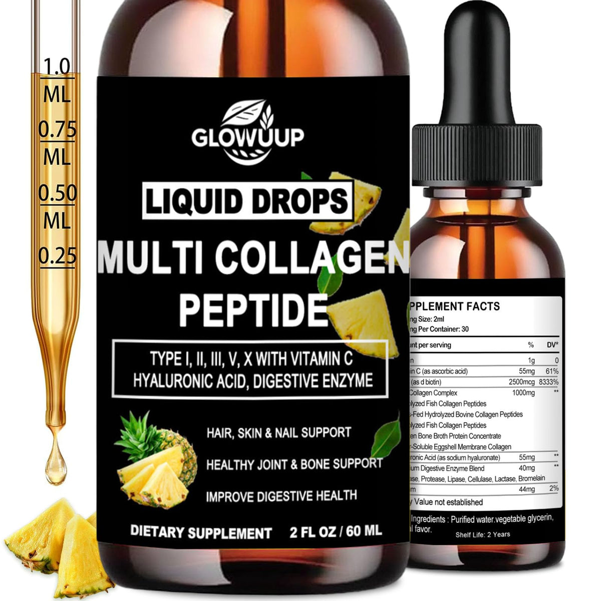 Flacon de collagène liquide GLOVVUUP 60ml vue de face