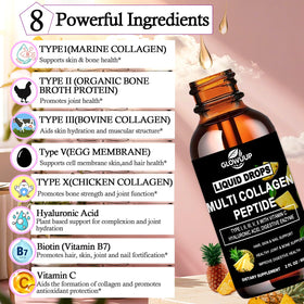 Flacon de collagène liquide GLOVVUUP avec étiquette et bouchon