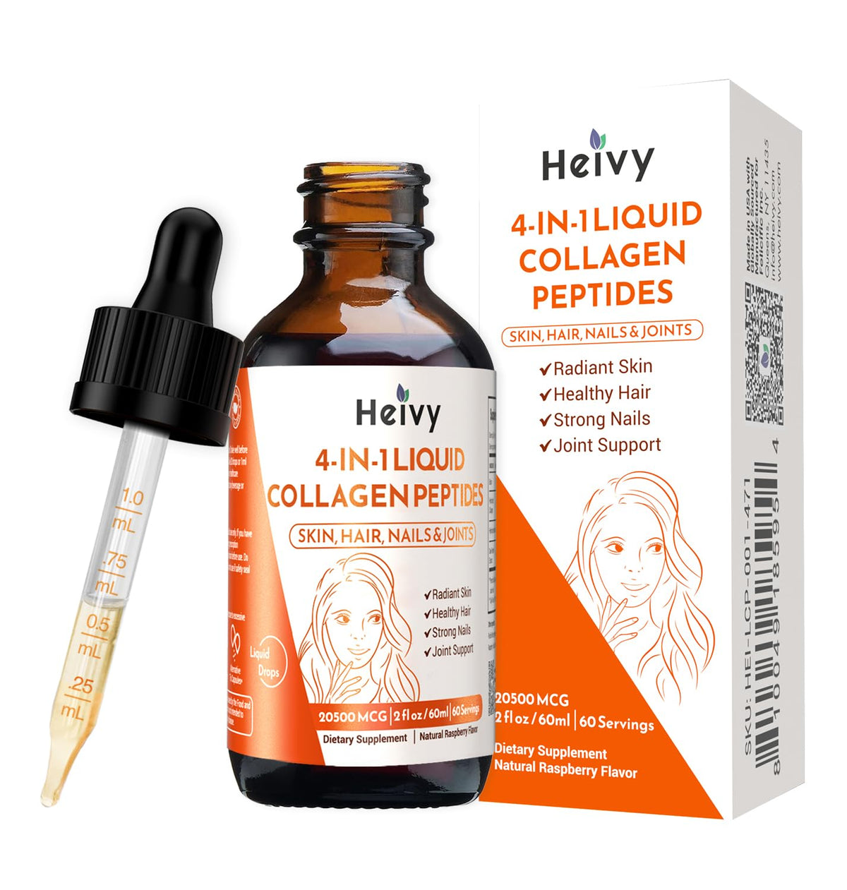 Flacon de Collagène Liquide Heivy 60ml goût framboise