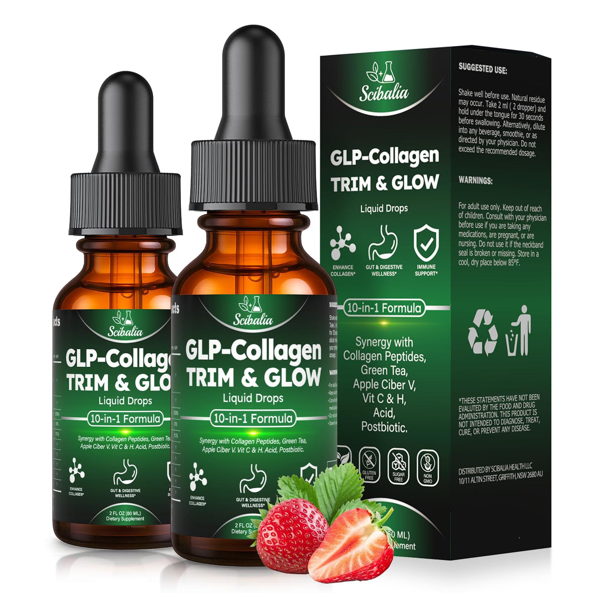 Flacon de collagène liquide Scibalia 2 Pack 10-en-1 vue de face