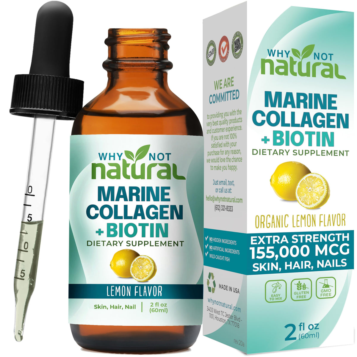 Flacon de collagène liquide Why Not Natural 5000 mcg de biotine