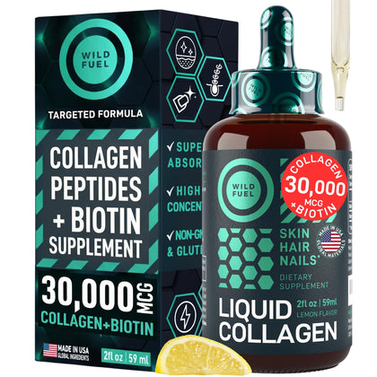Flacon de collagène liquide WILD FUEL 30 000 mcg avec bouchon compte-gouttes