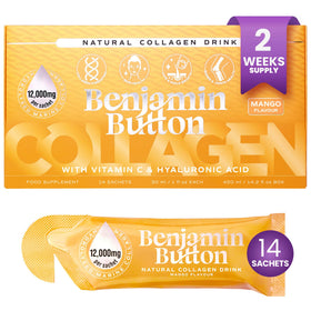 Flacon de collagène marin liquide Benjamin Button 12 000mg saveur mangue vue de face