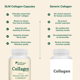Flacon de collagène peptides Great Lakes Gelatin sur une table en bois