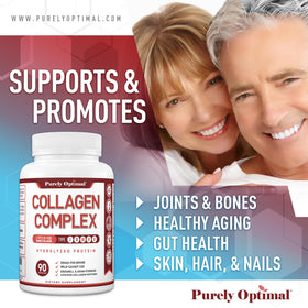 Flacon de collagène Purely Optimal avec une main tenant une capsule