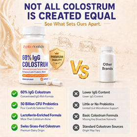 Flacon de colostrum bovin Zypherionixls ouvert avec capsules visibles
