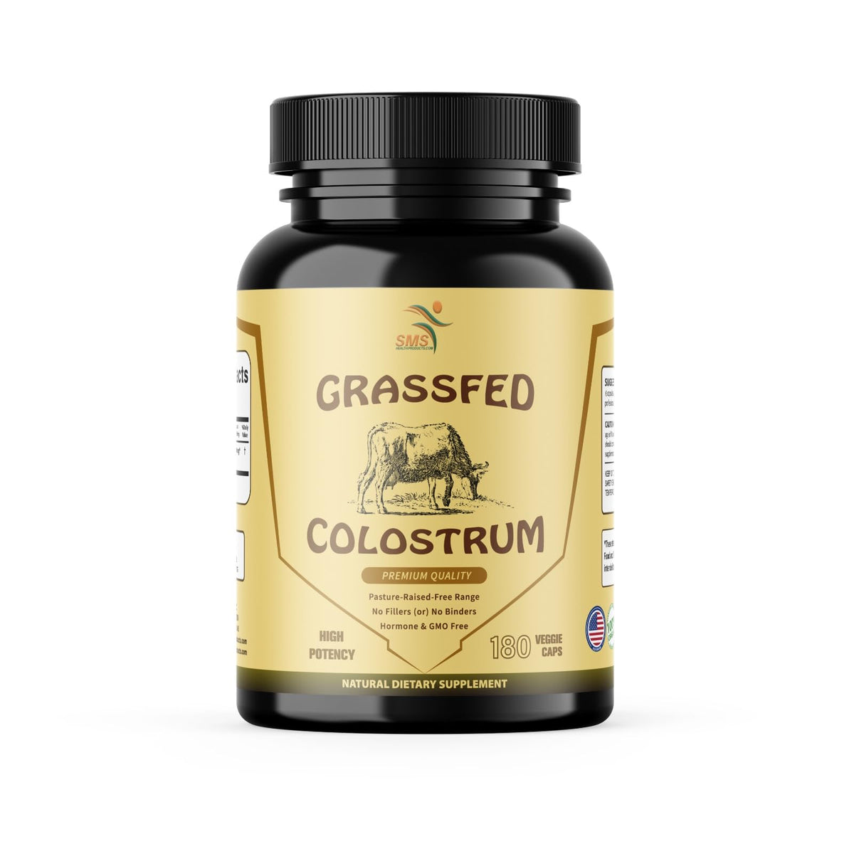 Flacon de colostrum de bœuf 3000 mg, 180 capsules, vue de face