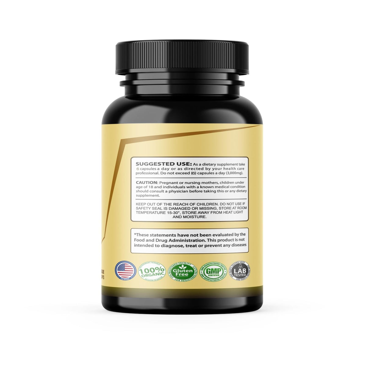 Flacon de colostrum de bœuf 3000 mg avec étiquette, vue latérale