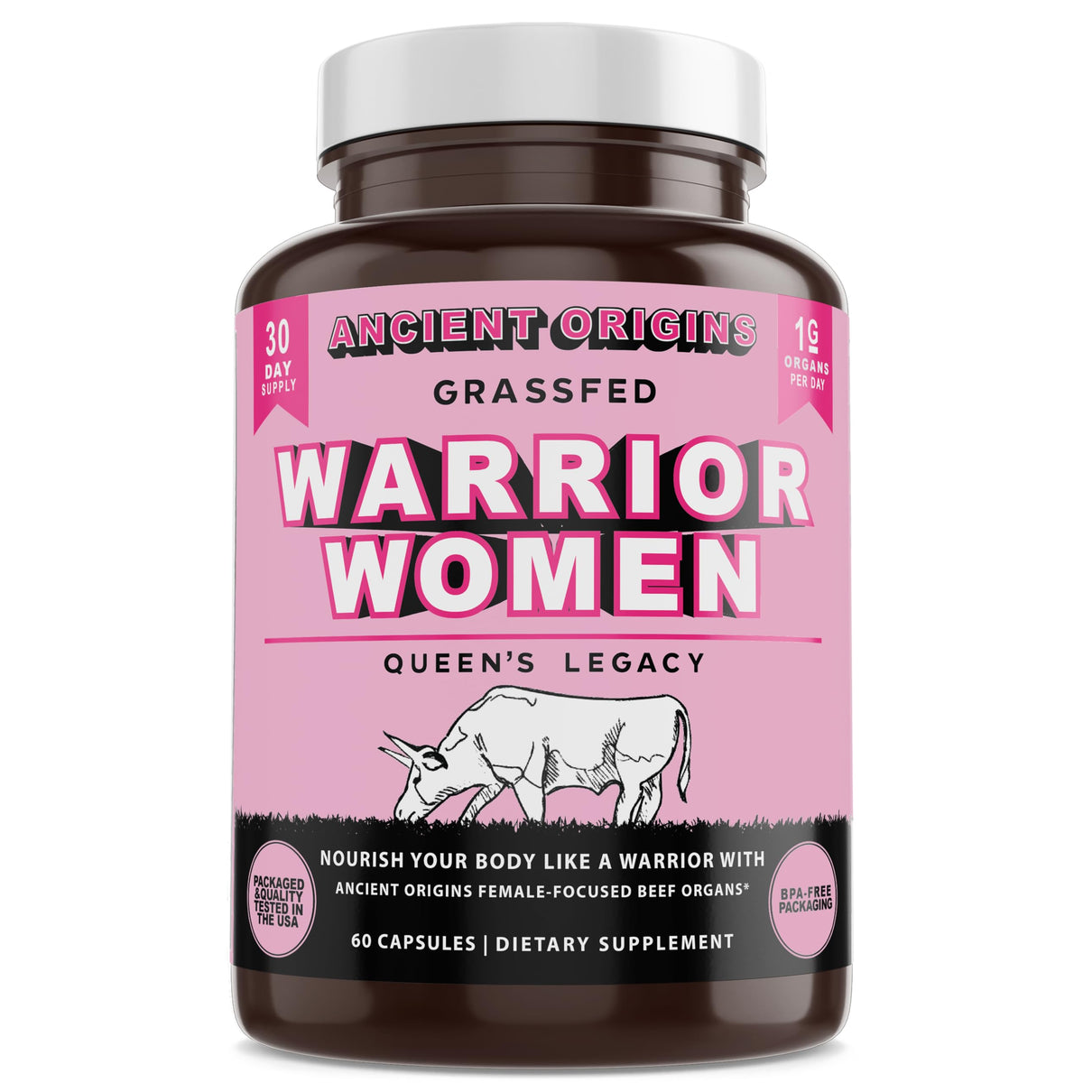 Flacon de complément alimentaire Ancient Origins avec 60 capsules de 500 mg