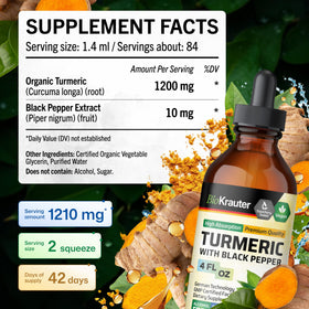 Flacon de complément alimentaire BIO KRAUTER Curcuma sur une table en bois